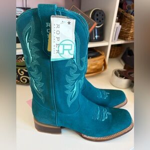 Roper Teal Suede Western Boots with Embroidery